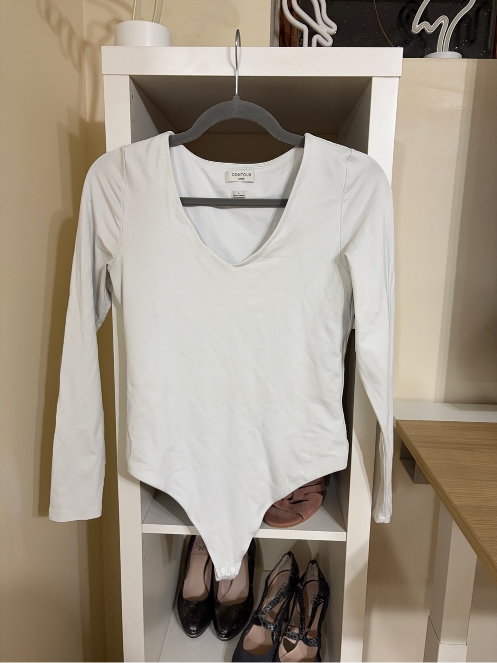 Aritzia offwhite Long-Sleeve V-Neck Bodysuit